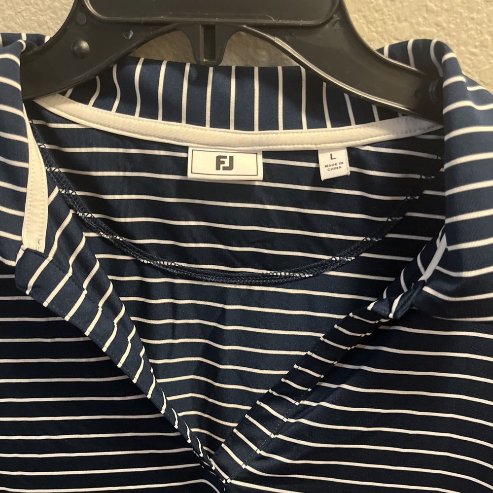 FJ FootJoy Polo Shirt Womens L Striped Performance First Tee Top Short Sleeve - Picture 3 of 8